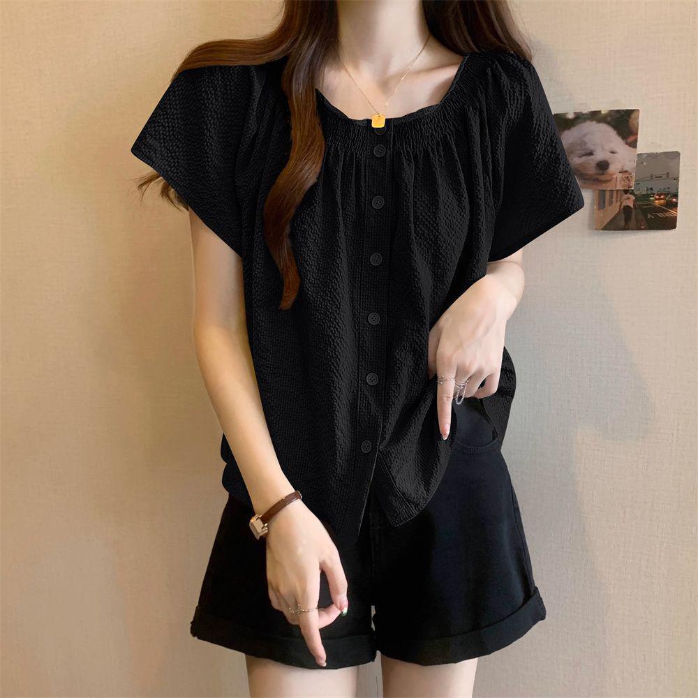 Women's Plus Size Short Sleeve Button T-Shirt - Loose Fit Summer Top