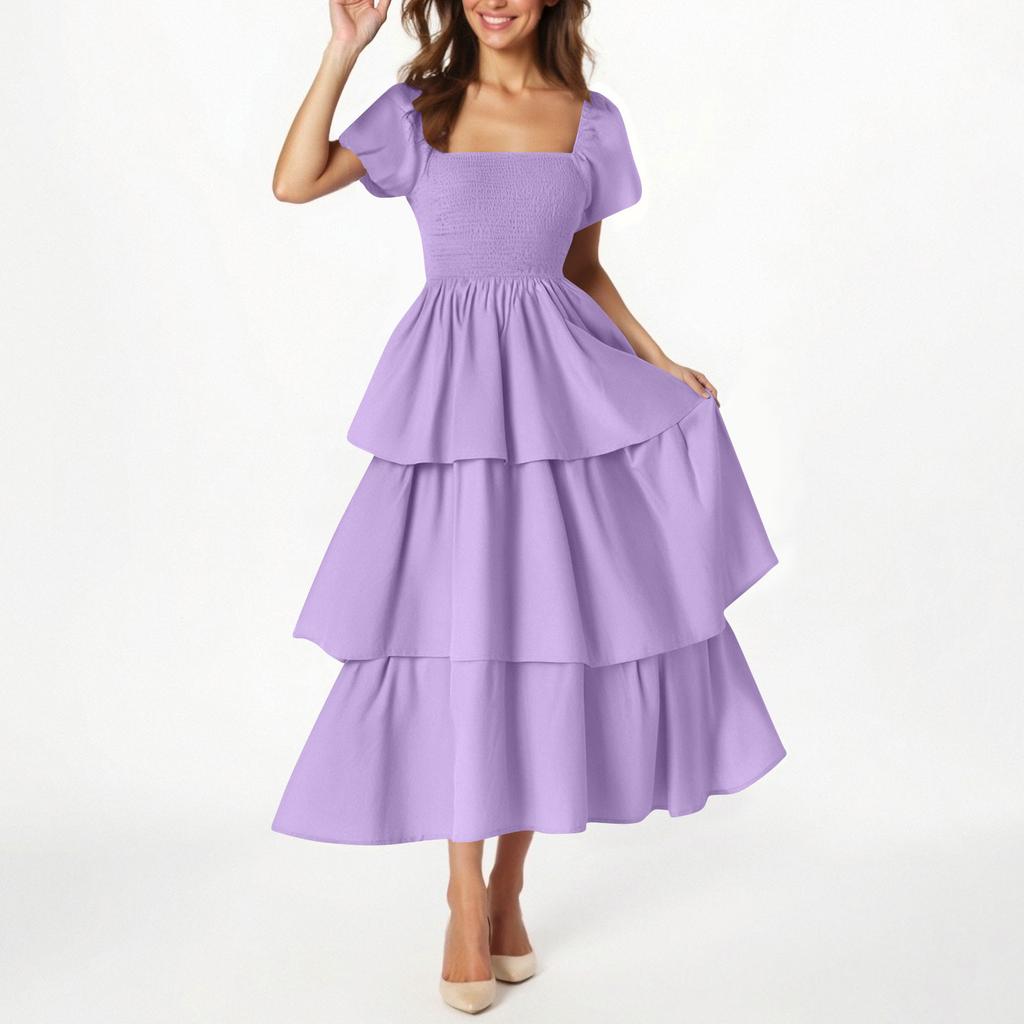 Women's Fashion Color Short Sleeve Dress