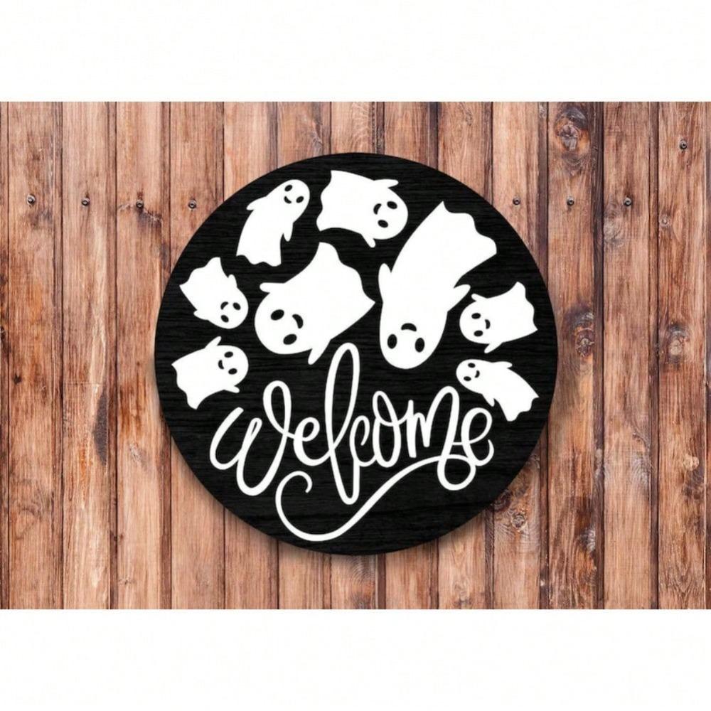 Welcome Ghosts Wreath Metal Sign Halloween Home Room Wall Decor