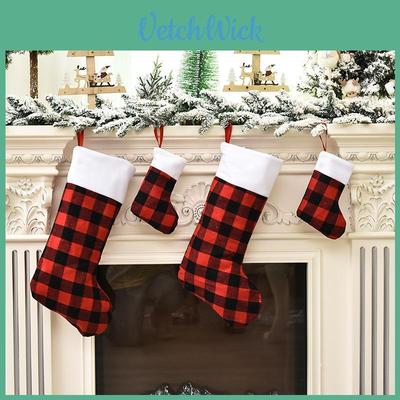 New Cross-border Christmas Decoration Plaid Plush Christmas Stocking Hanging Ornament
