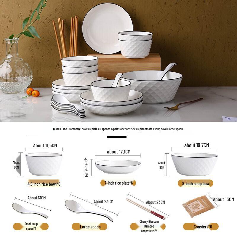 Qiwei Nordic Black Line Ceramic Dinnerware Set