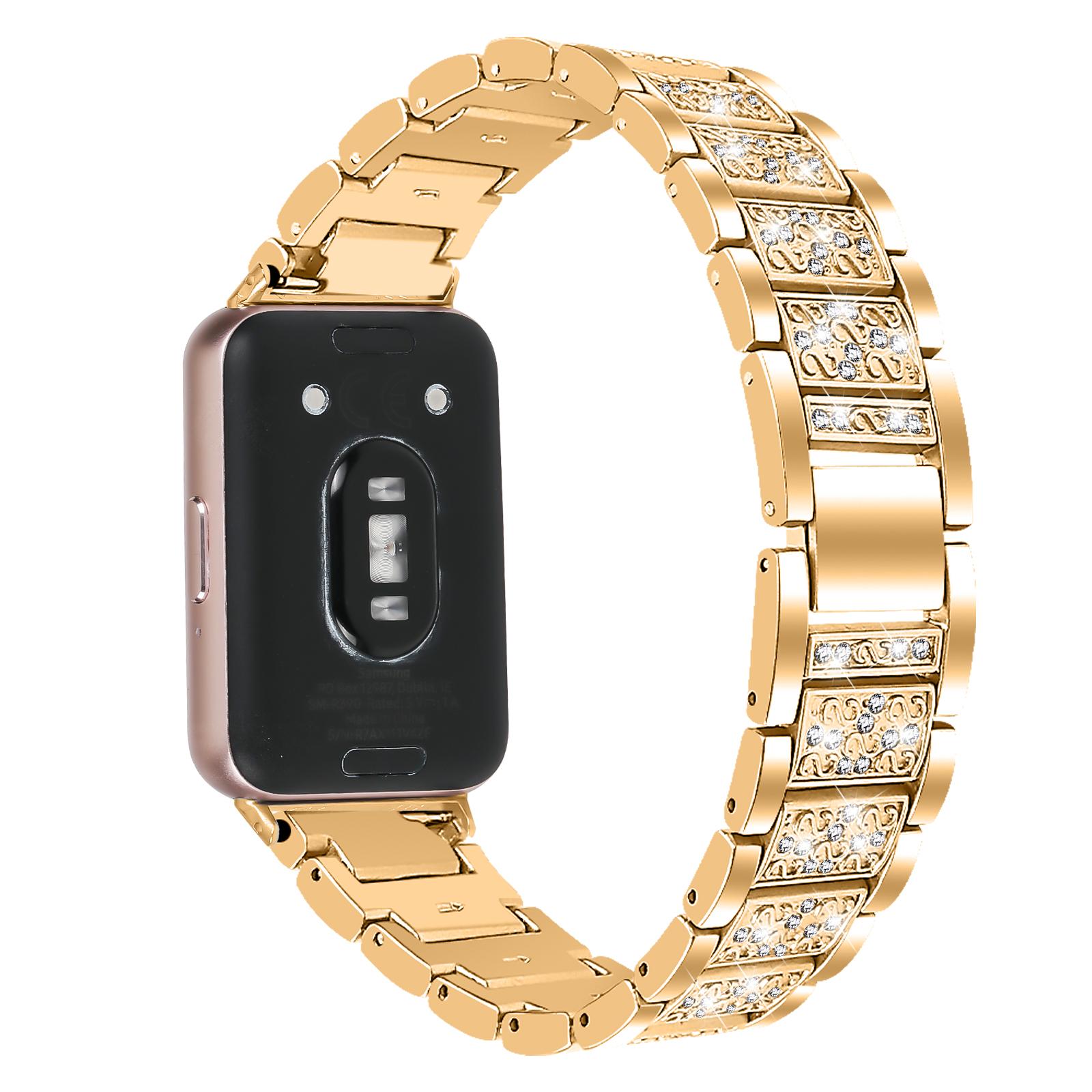 

Для Samsung Galaxy Fit3 SM-R390 Ремінець на заміну Блискучий металевий ремінець для смарт-годинника зі стразами Gold