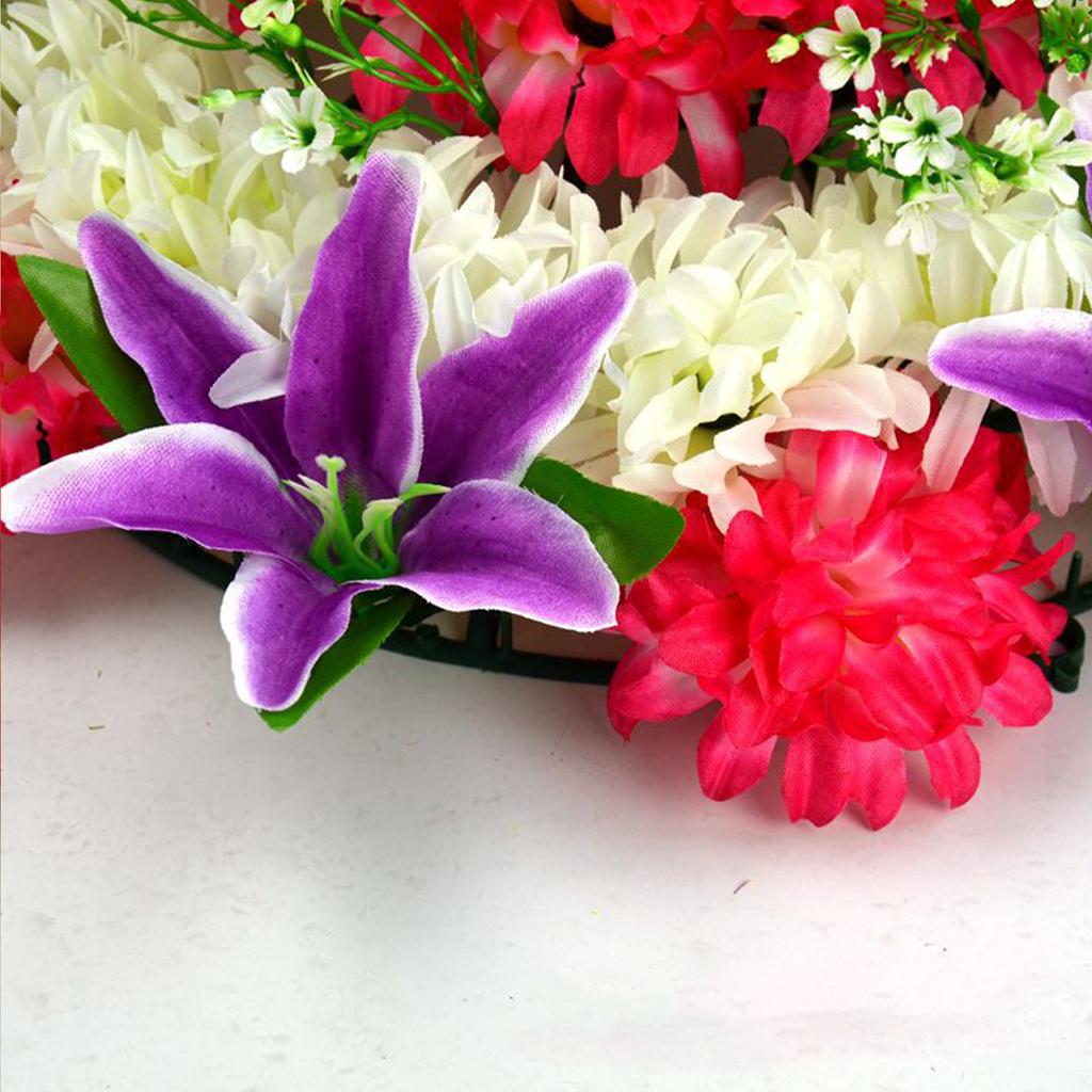 Cemetery Wreath Artificial Memorial Wreath Plastic Loop Silk Cloth Flower 50cm Diameter
