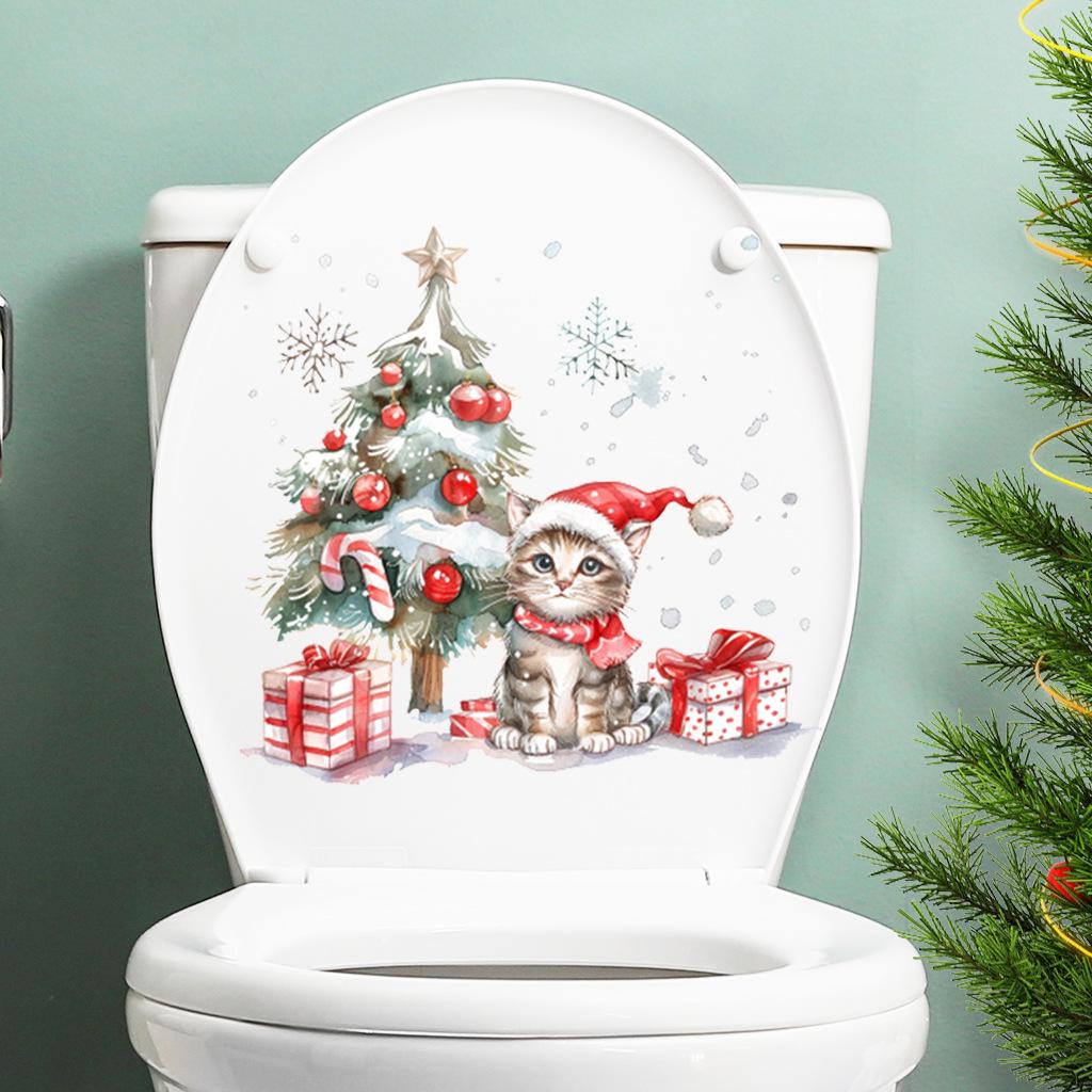 Santa Claus PVC Toilet Sticker - Self-Adhesive Christmas Bathroom Decoration (Model AFC8507)