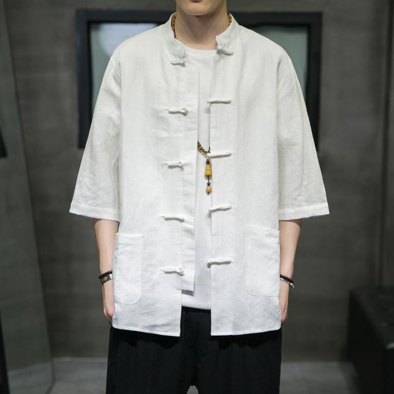 Men's Summer Short-Sleeve Chinese Tang Suit Shirt - Breathable Cotton and Linen
