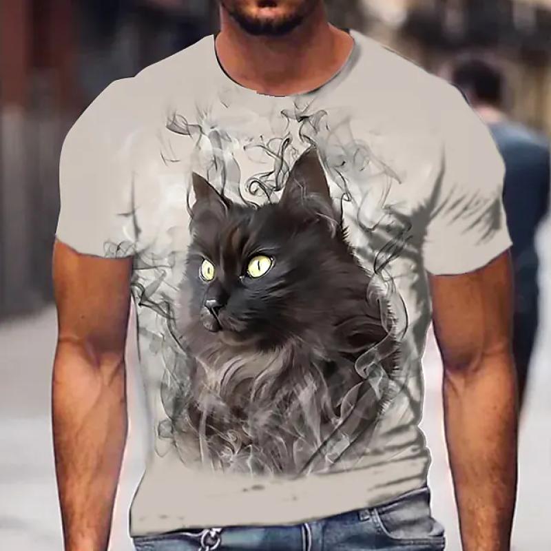 Animal Cat Print Men's T-shirt Harajuku Cute Loose Short-sleeved Tops Fashion Simple T Shirt Oversized Men Women Unisex Clothing