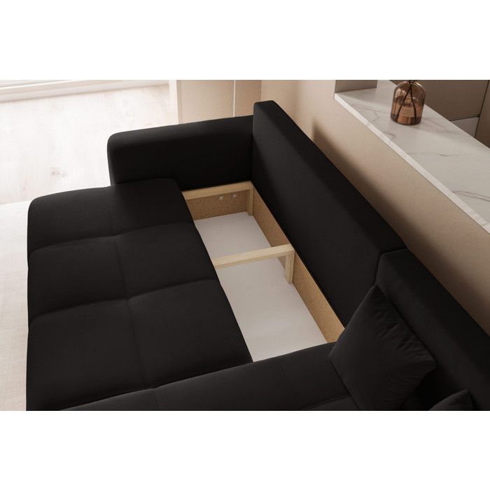 PEDRO Reversible corner sofa - 4 places - Convertible sofa with box - Velvet fabric - Anthracite