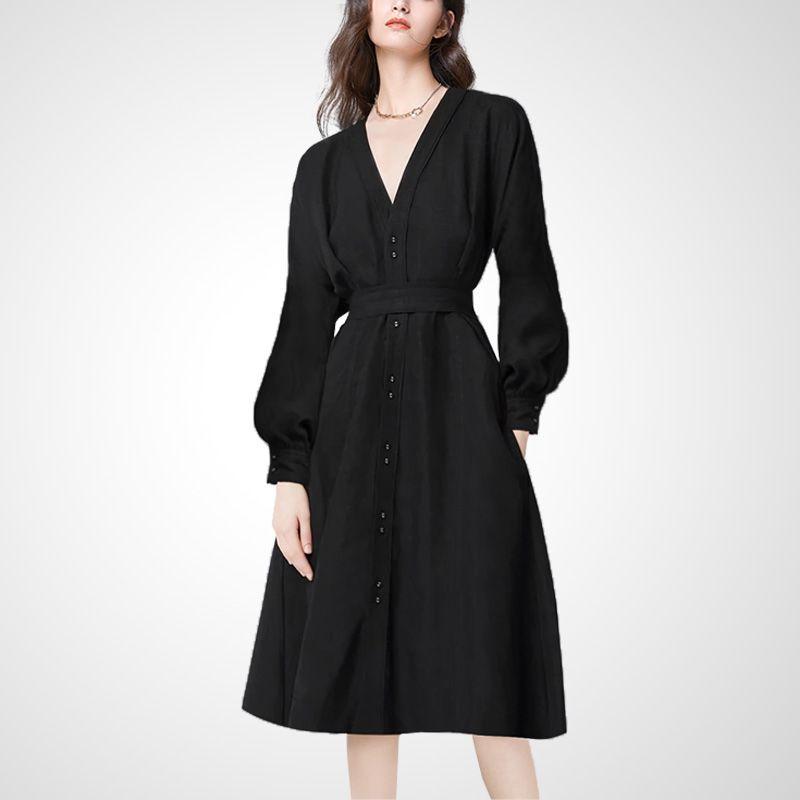 

Модное платье с V-образным вырезом, высокой талией, темпераментное, средней длины, длинное Black 2XL