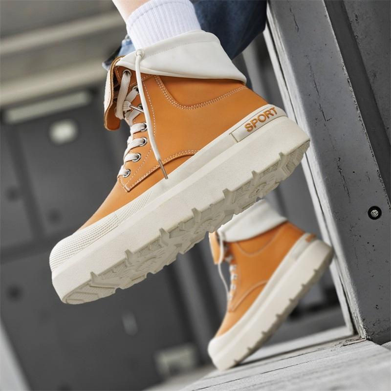 Pánské vysoké boty na silné podrážce Všestranné a trendy britského stylu Pracovní boty Pohodlné a protiskluzové