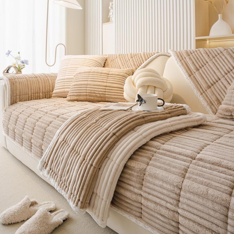 Cream Wind Milk Fleece Sofa Cushion Autumn And Winter Plush Seat Cushion Simple High-End Non-Slip Cover New Cover