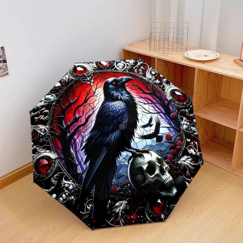 1PC Crow Raven Skull Umbrella Portable Folding Umbrella Iron Frame Hole Bone Structure Outdoor Home Umbrella