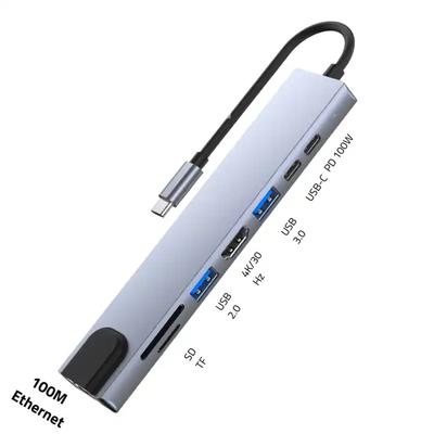 8-Port USB 3.0 Hub with Ethernet for Macbook 4K HDTV Data Transfer SD/TF Card Adapter 8-1 Type C Converter for Laptop Users