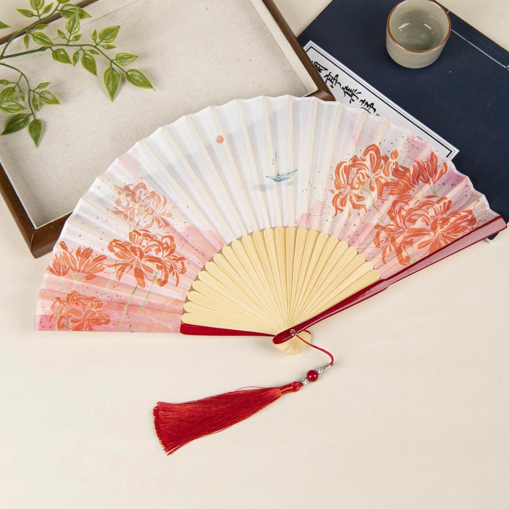 Ancient Style Folding Fan, Chinese Style Black Bamboo Fan, Golden Bamboo Women's Fan, Classical Qipao Accessory, Portable Folding Fan