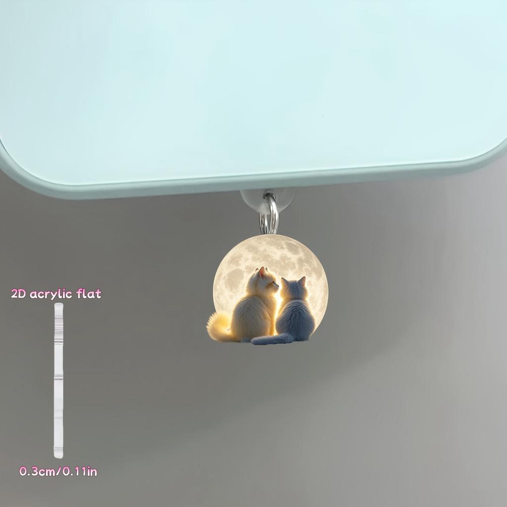 2D Acrylic Cute Cat and Moon Phone Dust Plug, Perfectly Protects the Phone Interface, Phone Accessory Decorative Port Dust Plug