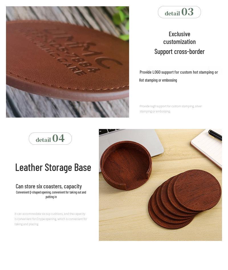 Round Double-Sided Leather Tea Coaster with Heat Insulation