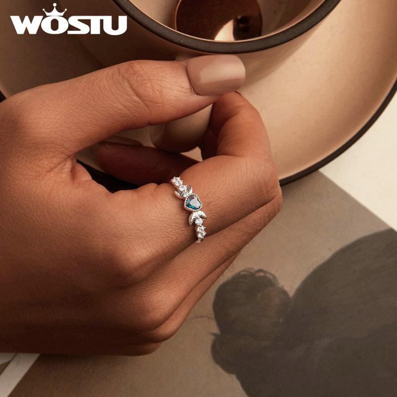 WOSTU 925 Silver Heart Mystic Topaz Promise Ring For Moon Style Shiny Zircon Band Rings Party Jewelry Gift for Family