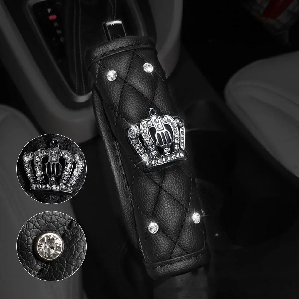 Crown Crystal Car Seat Belt Cover Rhinestones Leather Seat Belt Shoulder Pad Diamond Shifter Gear Cover Hand Brake Covers Sets
