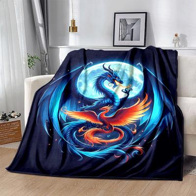 1 Stück Leichte Flanelldecke mit Drachen-Phönix-Druck, Bequeme und Warme Decke, für Camping Sofa Bett und Couch Büro, in Allen Jahreszeiten