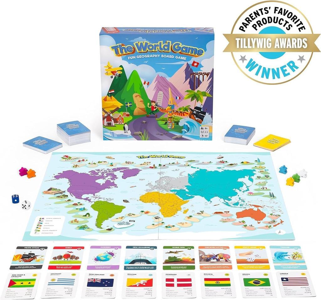 The World Game Fun Geography Board Game Educational Game for Kids and Adults Cool Learning Gift Idea for Teen Boys and Players - - - Girls, 2-5