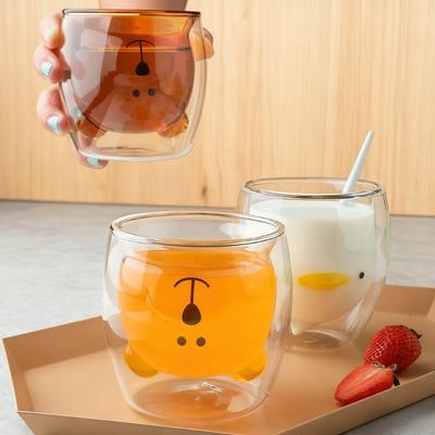 Caneca de Vidro de Camada Dupla Urso Fofo Desenho Animado Gato Cachorro Resistente ao Calor Copo de Vidro Transparente Xícara para Leite Café Copos para Bebida Suco Cerveja