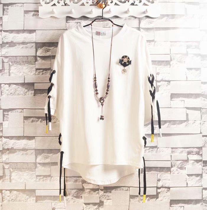 Men's Korean Style Trendy Hip-Hop Webbed Short-Sleeve T-Shirt - Loose Fit