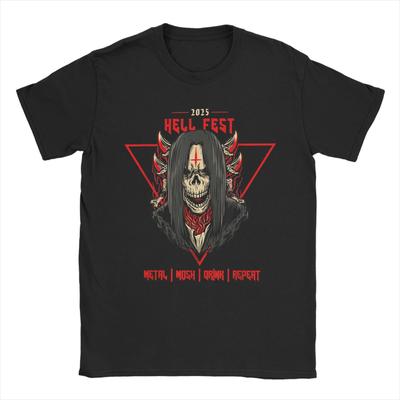 HellFests Metal Mosh Drink Repeat Men's T Shirt Music Festival Fashion Tee Shirt Short Sleeve T-Shirt Cotton Adult Merchandise