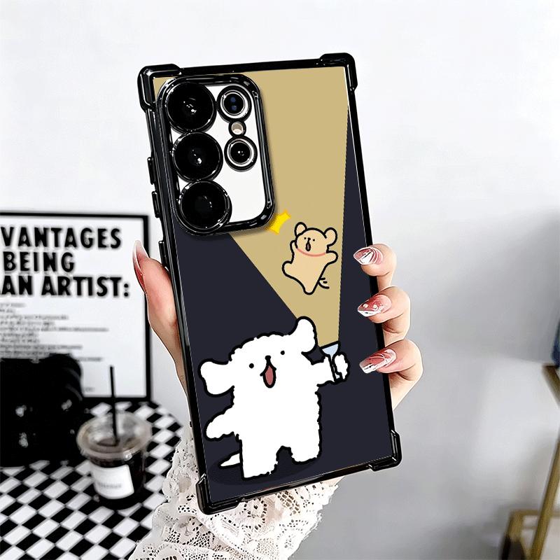 Kawaii Line Puppy Cute Soft Phone Case For Samsung Galaxy S26 Ultra S25 Edge S24 FE S23 Plus S22 S21 + S20 Plating Anti-Fall Fun