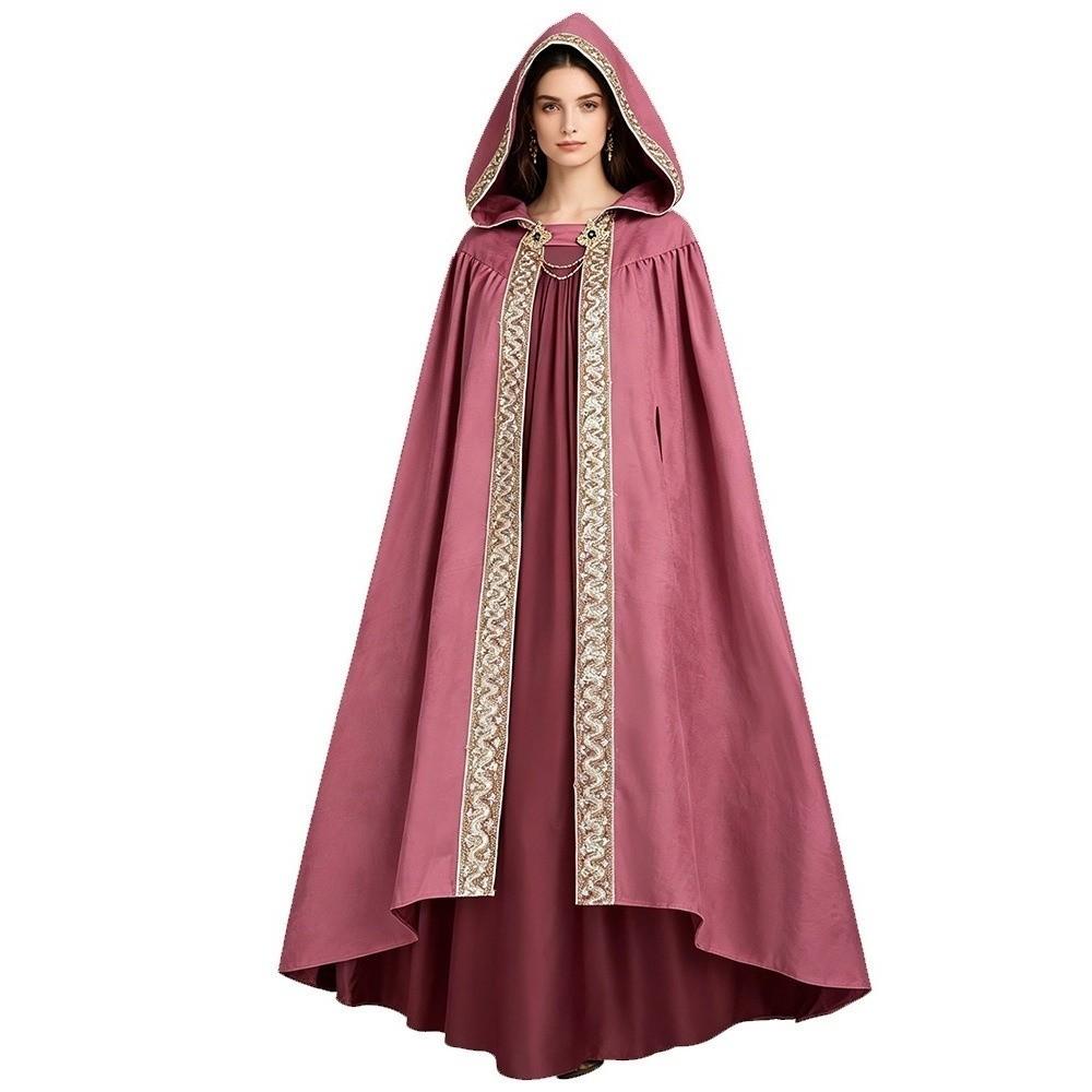 Mantello Medievale con Bordo a Nastro Pastorale Mantello con Cappuccio Fantasy Mantello da Guerriero Mantello di Halloween Adulto