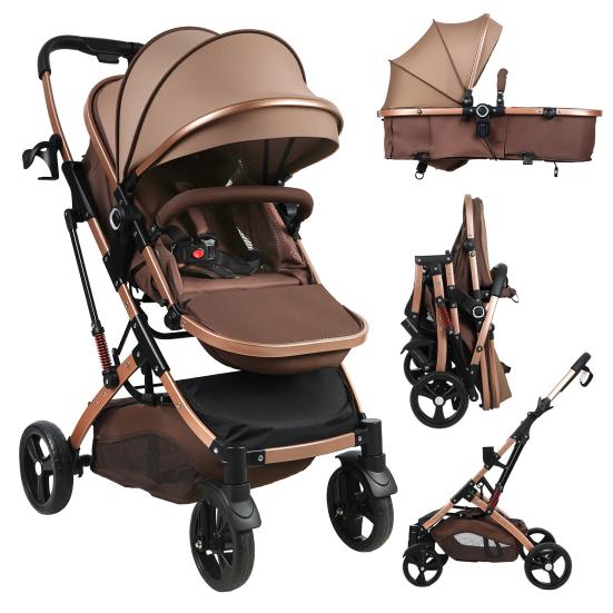 Infant Stroller 2-In-1 Convertible Baby with Bassinet Mode, Adjustable Canopy Reversible Seat Foldable Newborn Pram Pushchair, High Landscape Travel
