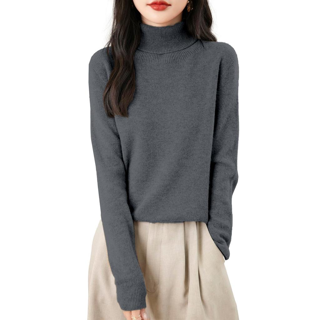 Women's Fashion Turtleneck Pullover Long Sleeve Loose Bottom Knit Sweater