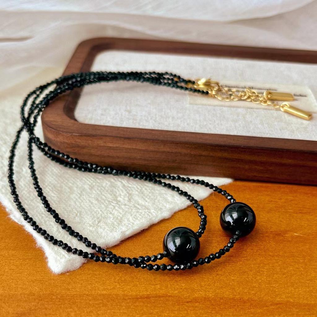 Vintage Black Spinel Natural Black Agate Commuter Collarbone Chain Neck Chain Atmosphere Necklace