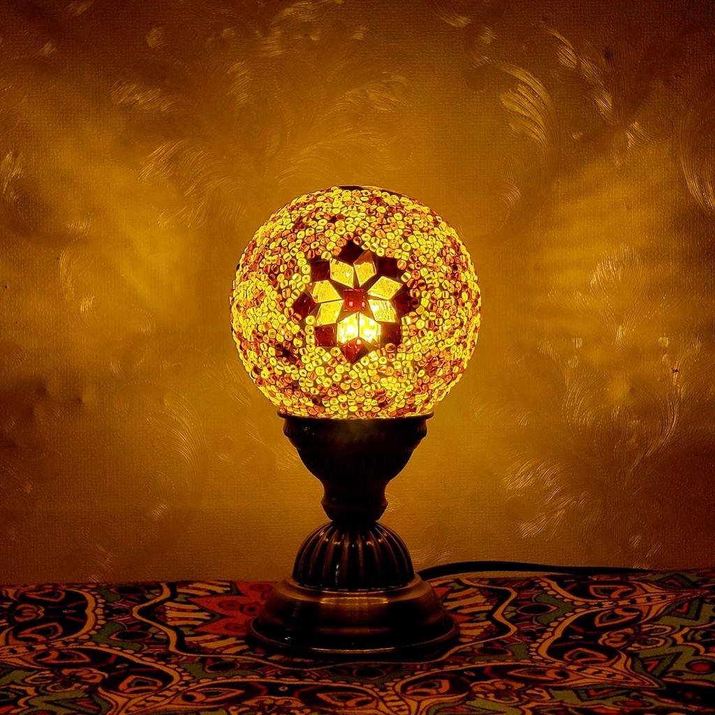 Moroccan Mosaic Bedside Lamp - Ethnic Turkish Round Ball Night Light