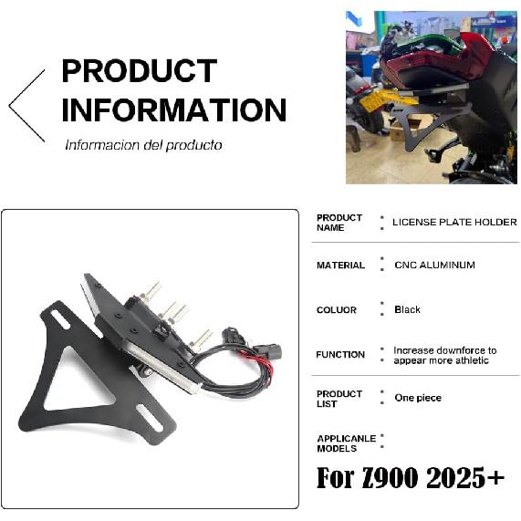 Compatible with Z900 2025 Z900 License Plate Holder with LED Turn Light Short Tail Motorcycle Integrated License Plate Holder Turn Signal Fender
