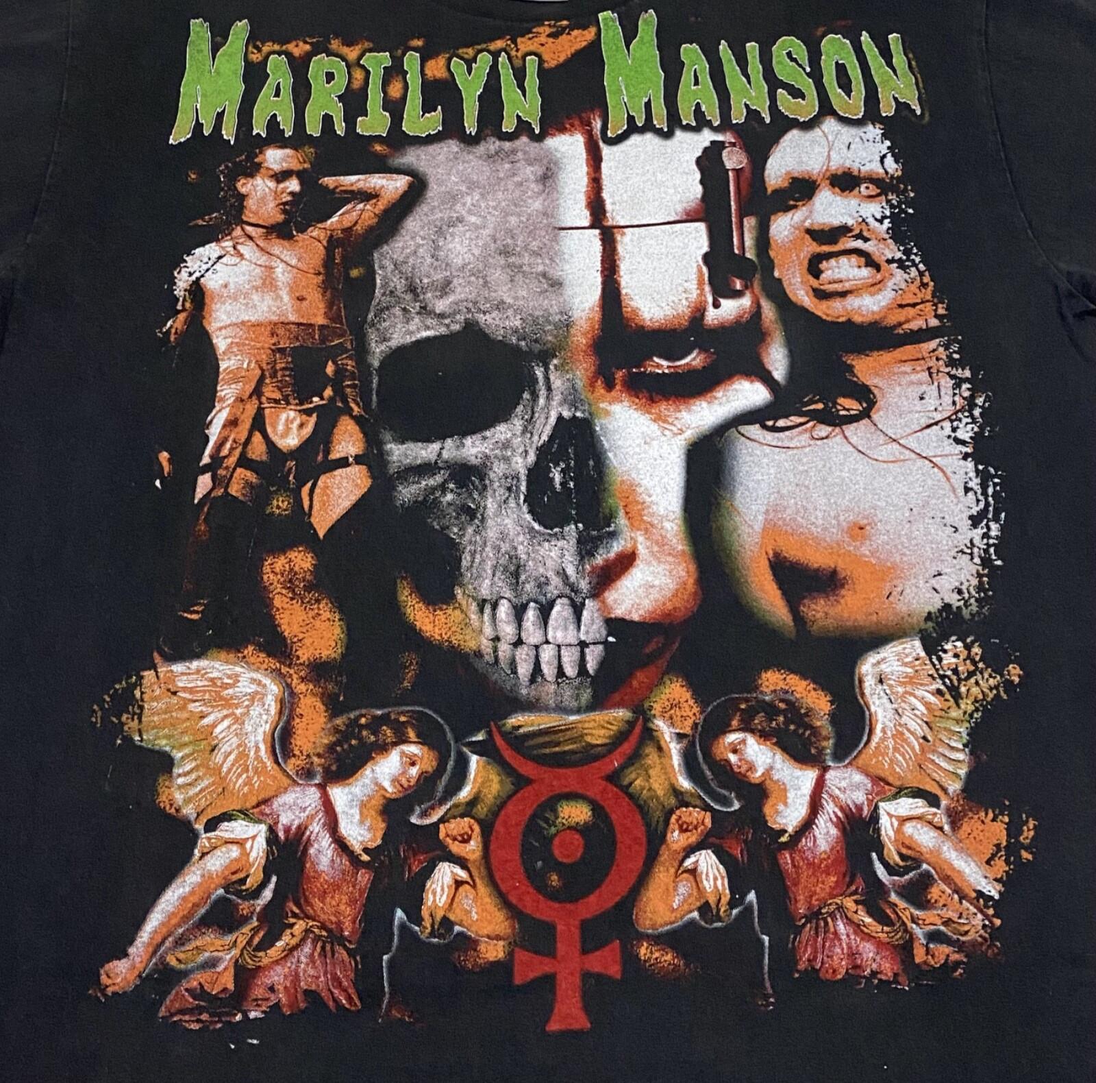 Винтажная футболка 90-х Marilyn Manson AOP Angel DEVIL RARE с одинарной строчкой РЕПРИНТ 2XL