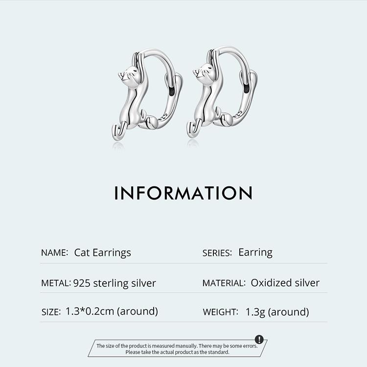 WOSTU Authentic 925 Sterling Silver Delicate Cute Cat Earrings for Women Jewelry Gift