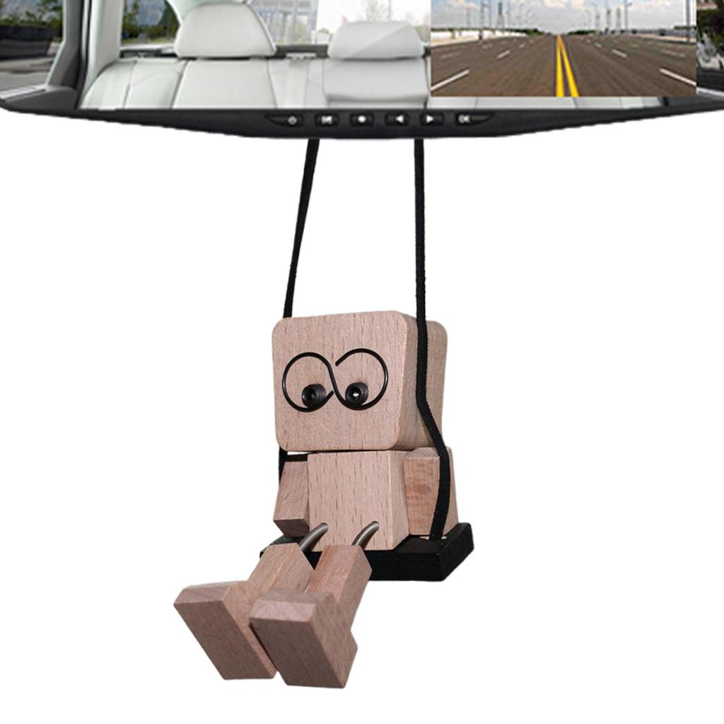 Car Mirror Swinging Ornament Funny Wooden Leg Shaking Men Figurine Car Interior Rearview Mirror Decoration for Vehicles Trucks