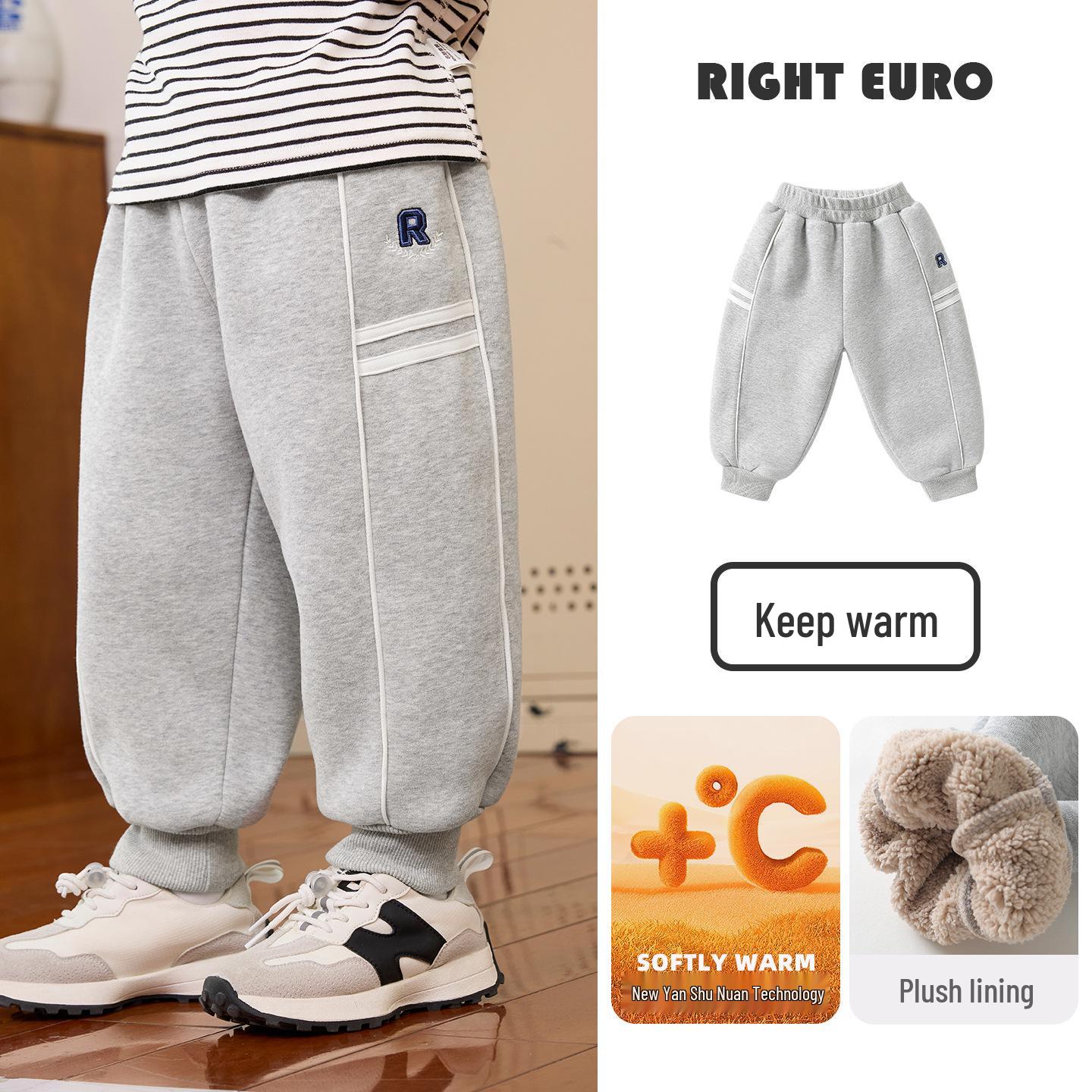 Right European Boys Fleece-Lined Sports Sweatpants - 2025 Autumn/Winter New Trend for Toddlers 100 cm