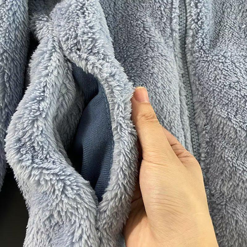 Cardigan gros de fleece coral cu fermoar pentru femei: Mânecă lungă, guler înalt, jachetă de vânt pentru toamnă/iarnă.