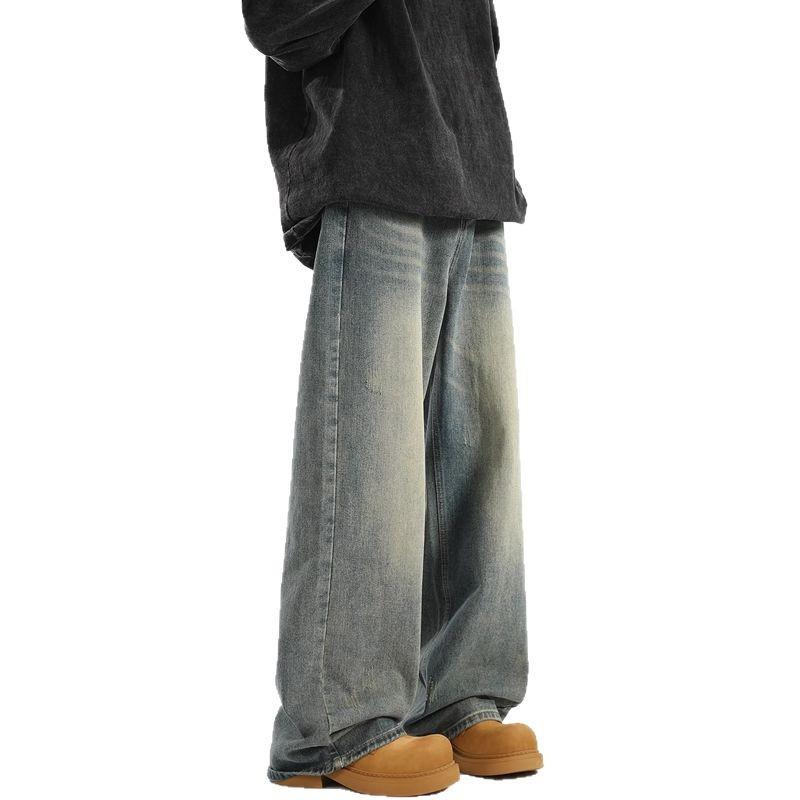 American Retro Washed Old Jeans Men's Spring and Autumn Casual Versatile Trendy Brand Loose Straight Wide-leg Trousers