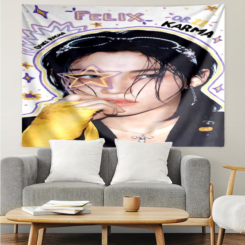 1PC K-pop Stars And Cute Bears K-pop music group Tapestry Accessories for Bedroom,Livingroom, dormitory Room Wall Decor Fan Birthday Gifts