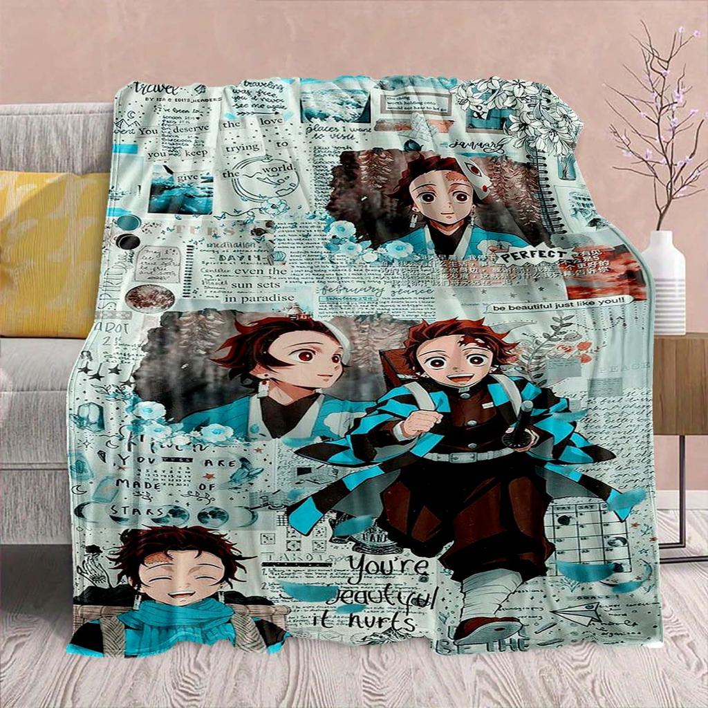 Demon Slayer Anime Flannel Blanket - Soft Warm Perfect for Sofa, Bedding Camping Travel Office Home Decor