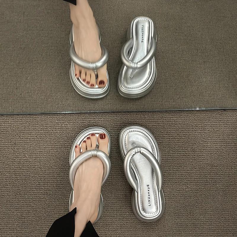 Sommer Zehensteg Damenmode Hausschuhe Plateau Keilabsatz Kleid Pantoletten Komfort Outdoor Flip Flop Sandalen Hausschuhe