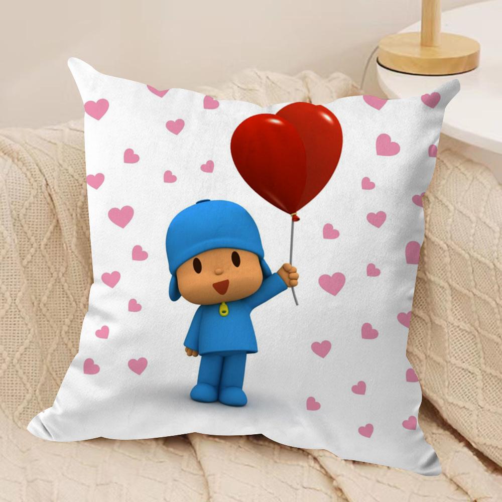 Cartoon Cute PPocoyo Cushion Cover Silky Short Plush DoubleSided Printed Pillow Case for Sofa All Seasons Home Decor Gift