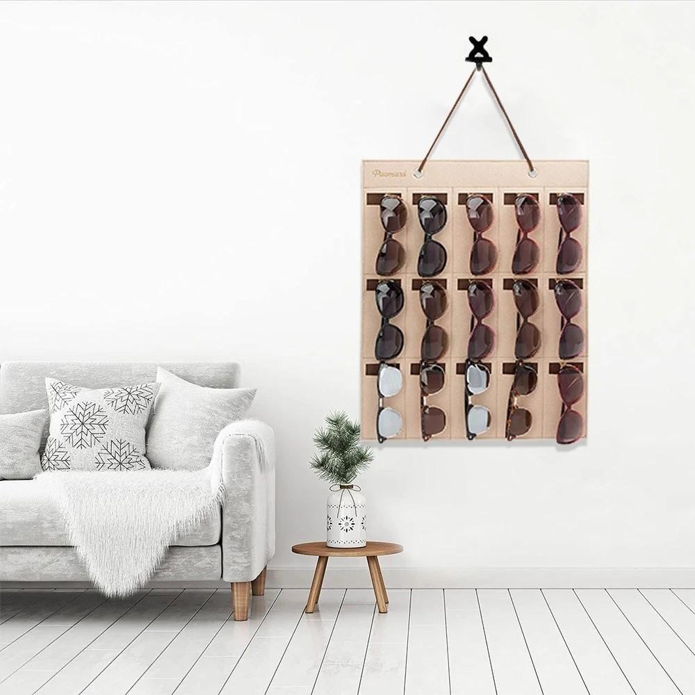 2Pcs 15 Slots Sunglasses Display Hanging Bag Wall-Mounted Hairhoop Storage Holder  Rack