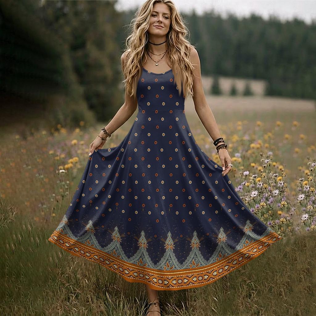 Women’s Sleeveless V Neck Maxi Dress with Spaghetti Straps and Floral Print Loose Fit Summer Long Dress for Daily Wear