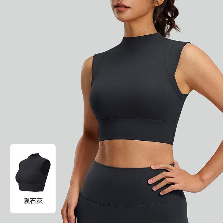 

Small turtleneck sports vest double-sided brocade high elastic shockproof gathering with chest pad fixed cup yoga 2xl [recommended 65-72.5kg ]