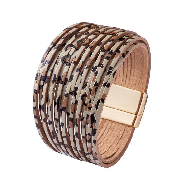 Leather Bracelets for Women Boho Multilayer Strips Wide Wrap Jewelry Acccessories