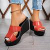 Women’s Large Size Open Toe High Heel Roman Sandals, Platform Wedge Summer Slip-On Shoes