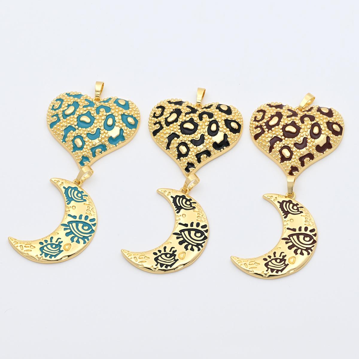 Personalized Fashion Leopard Print Heart & Moon Pendant Necklace Heart (pendant only) чёрный