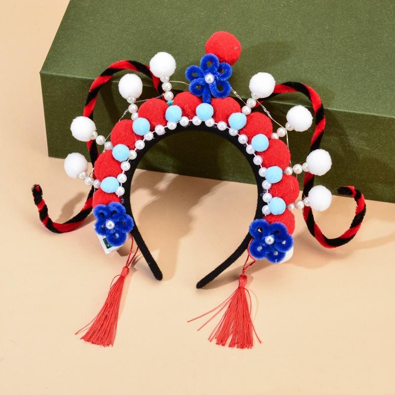 

Traditional Chinese Opera Hair Accessories LED Light Up Headband Fur Ball Girls Party Costume Prop